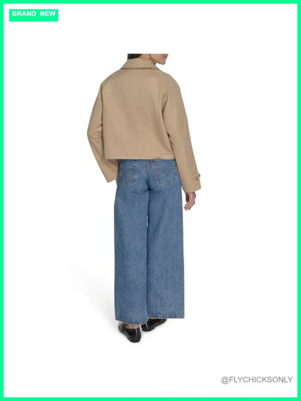 Reversible Trench Jacket Cotton Polyester Cropped Button Front - Picture 5 of 5